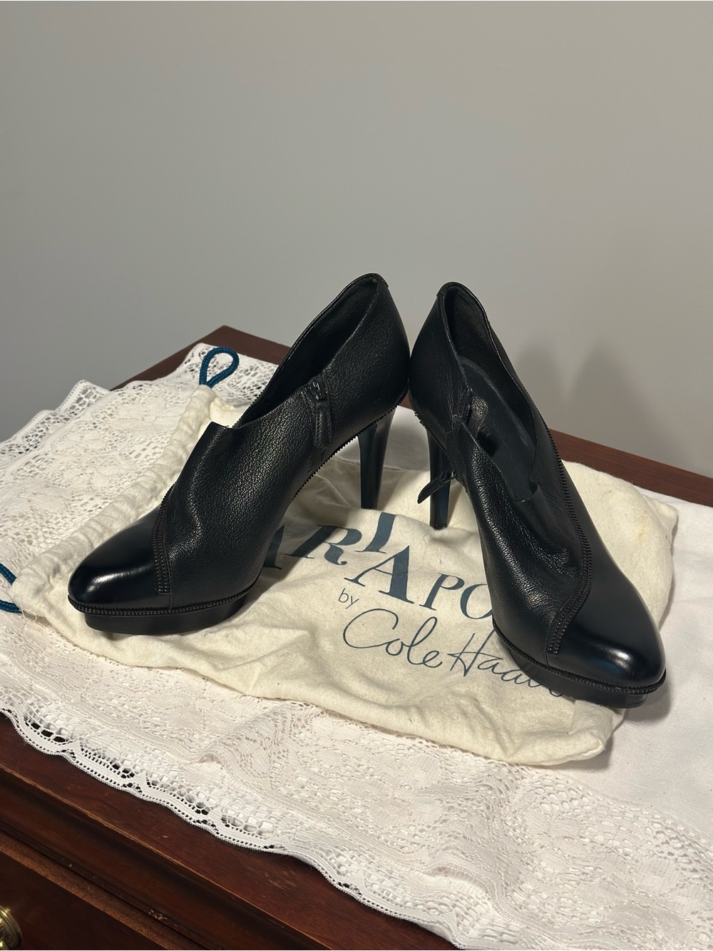 Cole Haan Black Leather High-Heel Ankle Booties